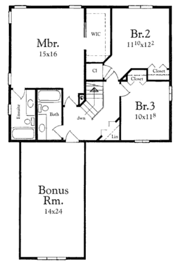 Traditional Floor Plan - Upper Floor Plan #409-1114