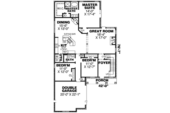 Floor Plan - Main Floor for European House Plan #34-192 - 4 bed, 3 bath