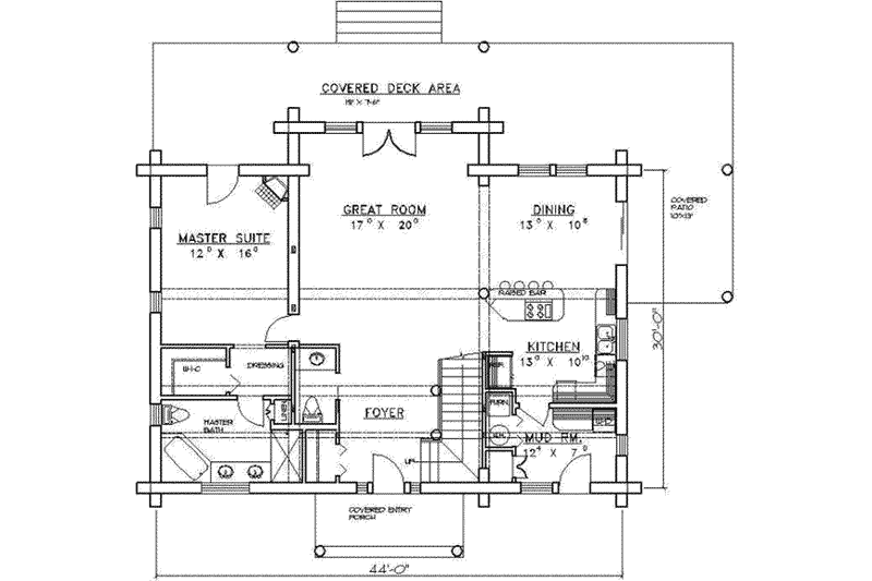 Home Plan - Floor Plan - Main Floor for Log House Plan #117-120 - 3 bed, 3 bath