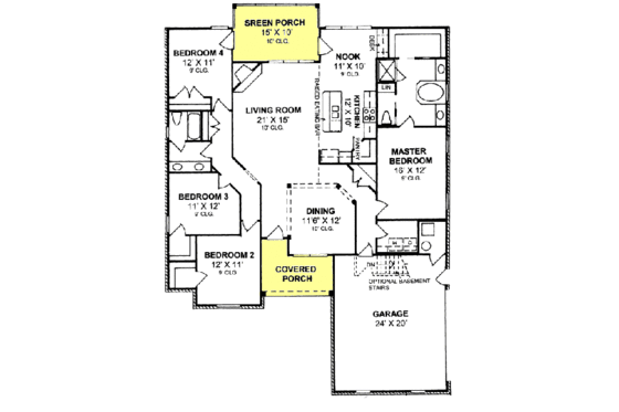 Floor Plan - Main Floor for Traditional House Plan #20-1361 - 3 bed, 2 bath