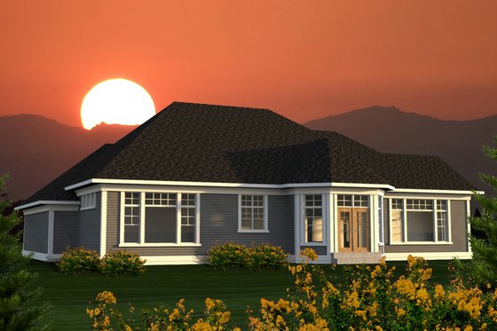Exterior - Rear Elevation for Ranch House Plan #70-1217 - 3 bed, 2 bath