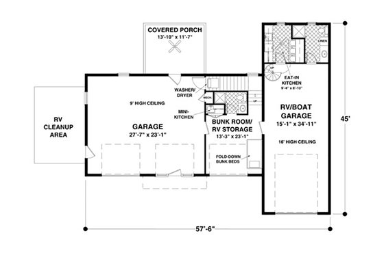 Floor Plan - Main Floor for Craftsman House Plan #56-626 - 1 bed, 2.5 bath