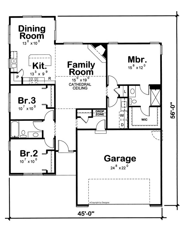 Floor Plan - Main Floor for Traditional House Plan #20-1791 - 3 bed, 2 bath