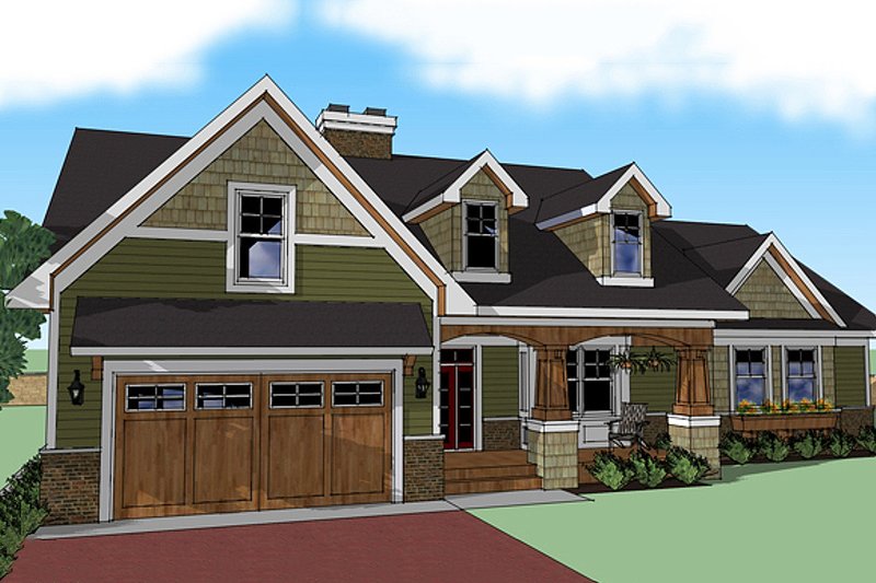 House Blueprint - Craftsman Exterior - Front Elevation Plan #51-512