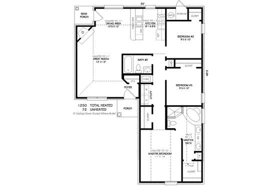 Floor Plan - Main Floor for Traditional House Plan #424-245 - 3 bed, 2 bath