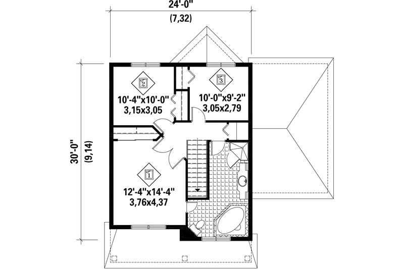 House Blueprint - Floor Plan - Upper Floor for Traditional House Plan #25-4342 - 3 bed, 1 bath