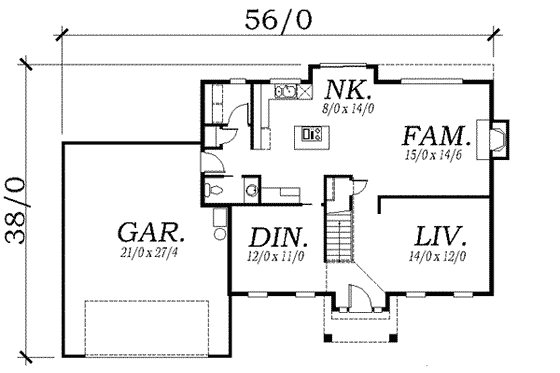 Floor Plan - Main Floor for Southern House Plan #130-124 - 3 bed, 2.5 bath