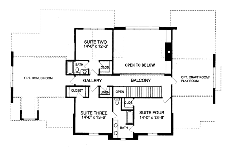 Architectural House Design - Floor Plan - Upper Floor for Tudor House Plan #413-811 - 4 bed, 4 bath