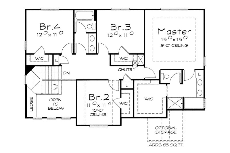 Architectural House Design - Floor Plan - Upper Floor for Craftsman House Plan #20-2152 - 4 bed, 2.5 bath