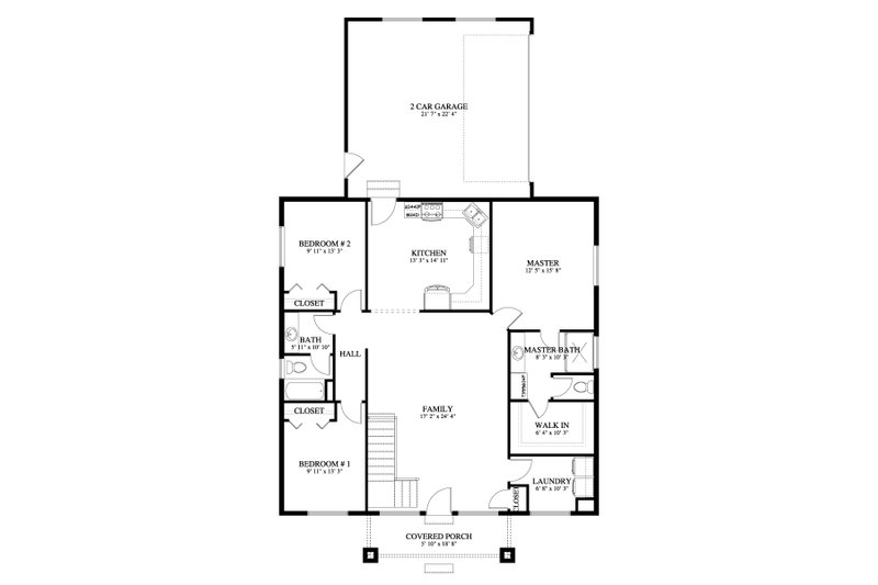 House Design - Floor Plan - Main Floor for Craftsman House Plan #1060-305 - 3 bed, 2 bath