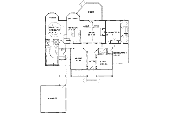Floor Plan - Main Floor for Traditional House Plan #129-124 - 3 bed, 2.5 bath