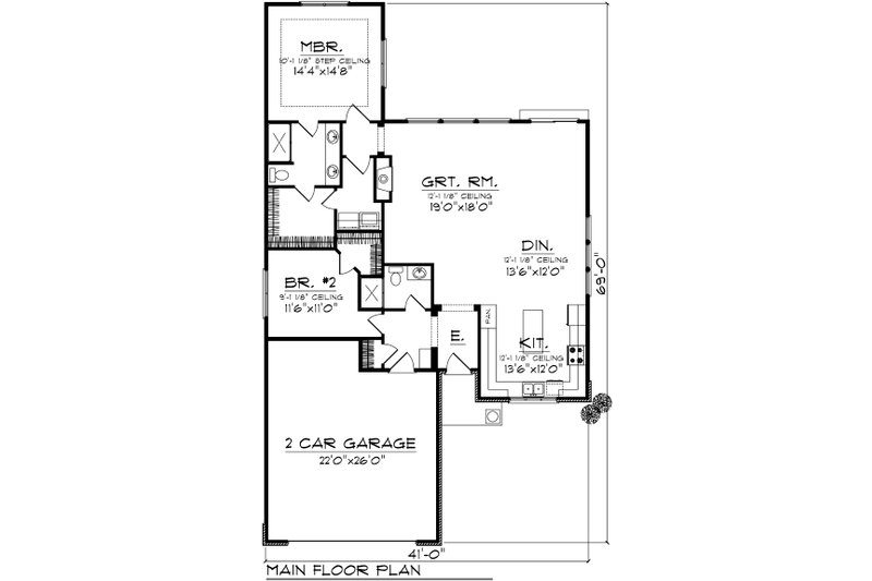 House Plan Design - Floor Plan - Main Floor for Ranch House Plan #70-1025 - 2 bed, 2 bath