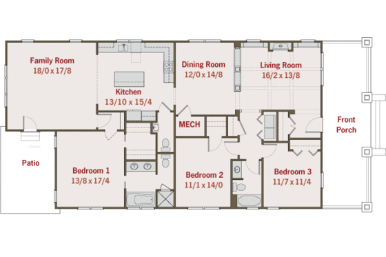 Floor Plan - Main Floor for Craftsman House Plan #461-8 - 3 bed, 2.5 bath