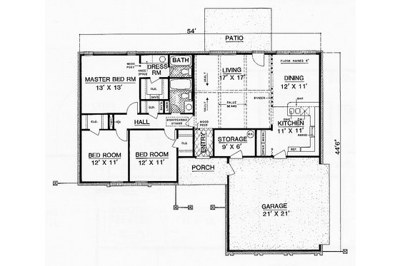 Floor Plan - Main Floor for Ranch House Plan #45-554 - 3 bed, 2 bath