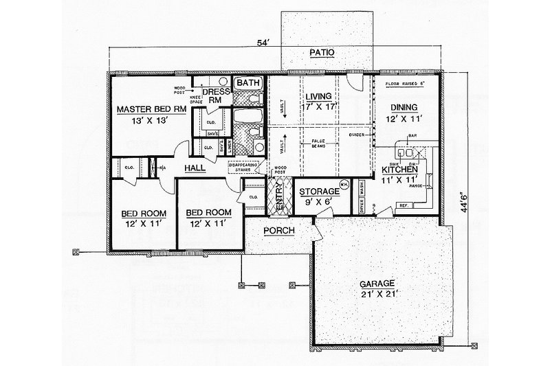 Home Plan - Floor Plan - Main Floor for Ranch House Plan #45-554 - 3 bed, 2 bath