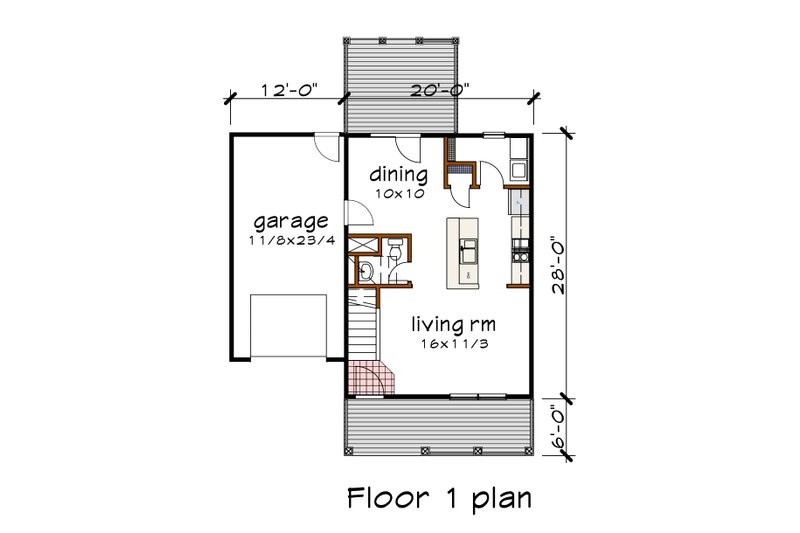Home Plan - Floor Plan - Main Floor for Farmhouse House Plan #79-124 - 3 bed, 1.5 bath