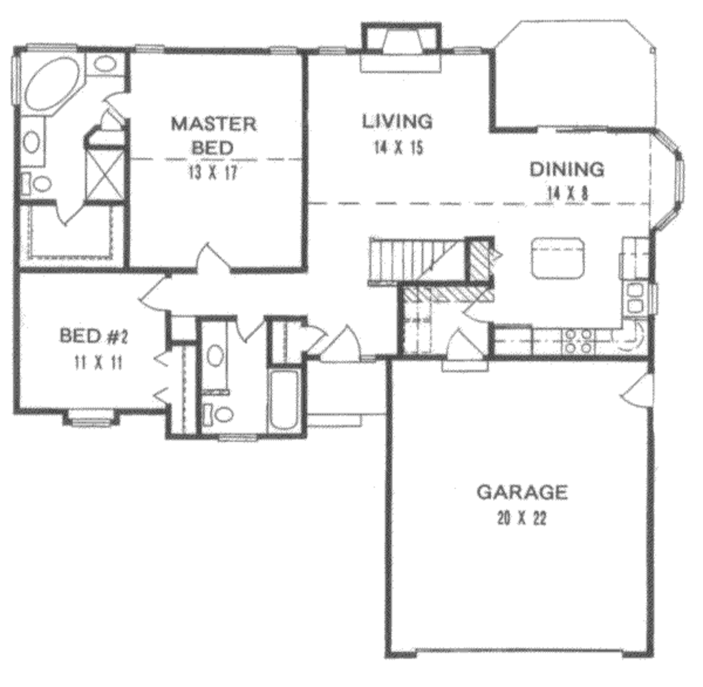 Traditional Style House  Plan  2 Beds 2 Baths 1200  Sq  Ft  