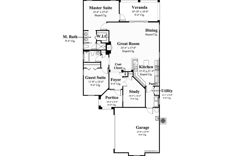 Home Plan - Floor Plan - Main Floor for Mediterranean House Plan #930-424 - 2 bed, 2 bath