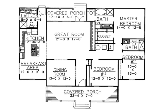 Floor Plan - Main Floor for Country House Plan #44-200 - 3 bed, 3 bath