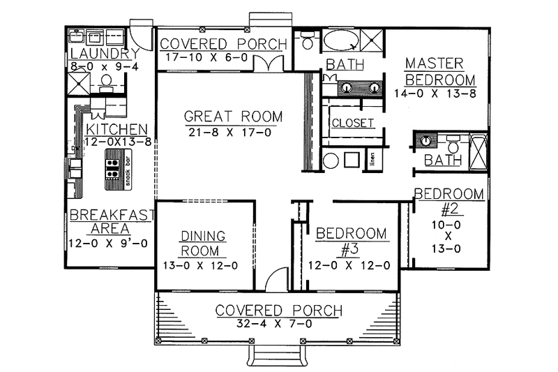Dream House Plan - Floor Plan - Main Floor for Country House Plan #44-200 - 3 bed, 3 bath