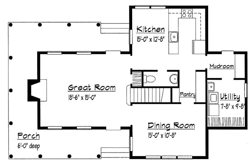 Dream House Plan - Floor Plan - Main Floor for Country House Plan #1051-3 - 3 bed, 2.5 bath