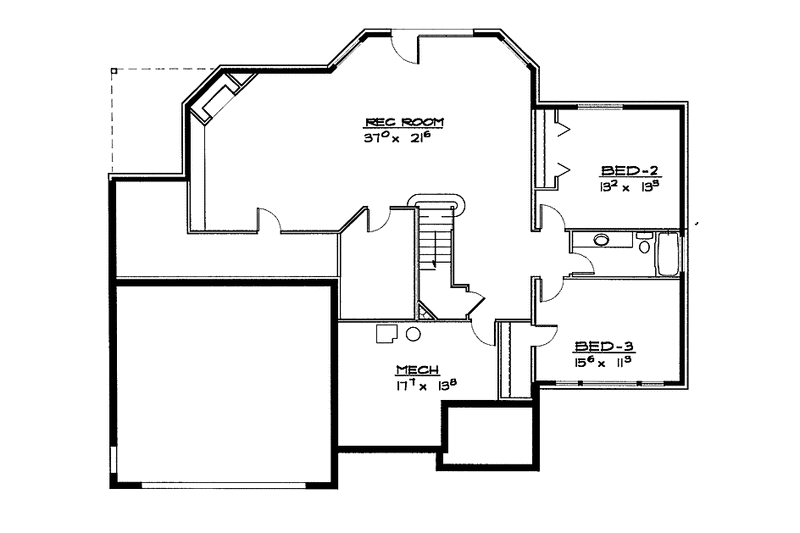 House Blueprint - Floor Plan - Lower Floor for Traditional House Plan #308-290 - 2 bed, 2 bath