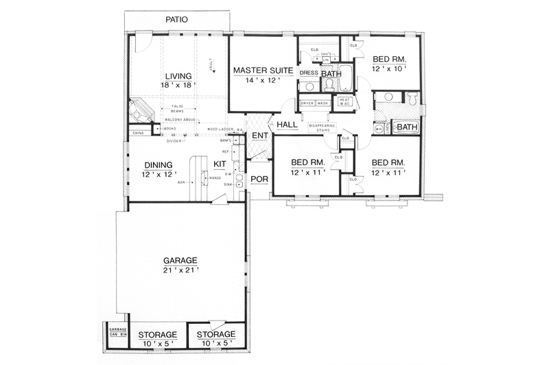 House Plan Design - Floor Plan - Main Floor for European House Plan #45-566 - 4 bed, 2 bath