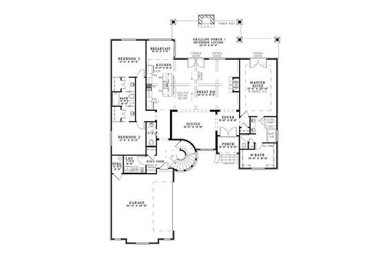 Floor Plan - Main Floor for European House Plan #17-3366 - 4 bed, 3.5 bath