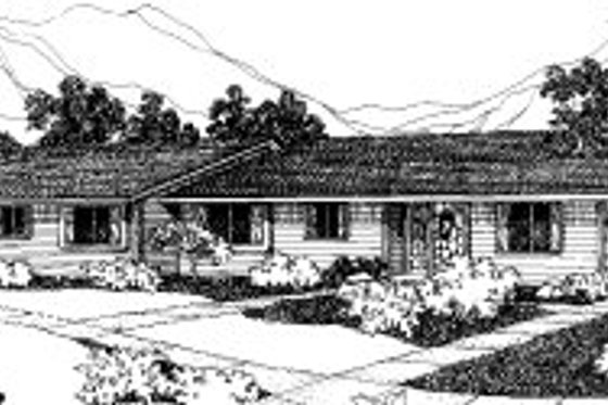Exterior - Front Elevation for Ranch House Plan #303-176 - 2 bed, 1 bath