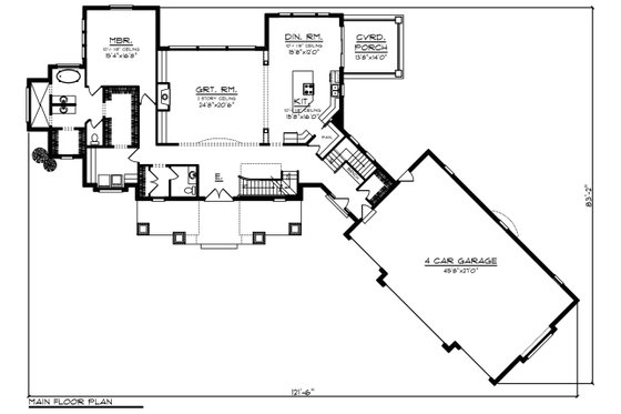 Floor Plan - Main Floor for Craftsman House Plan #70-1288 - 4 bed, 4.5 bath