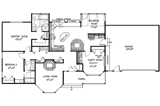 Floor Plan - Main Floor for Ranch House Plan #60-957 - 3 bed, 2 bath