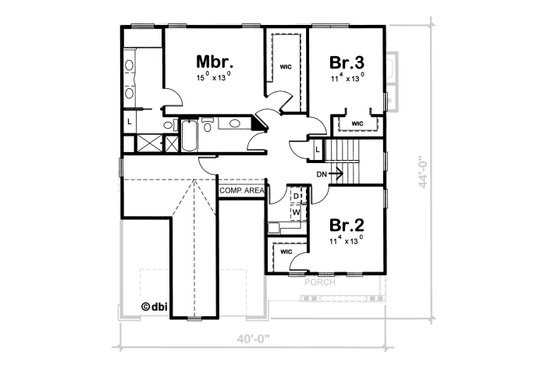 Floor Plan - Upper Floor for Craftsman House Plan #20-1775 - 3 bed, 3 bath
