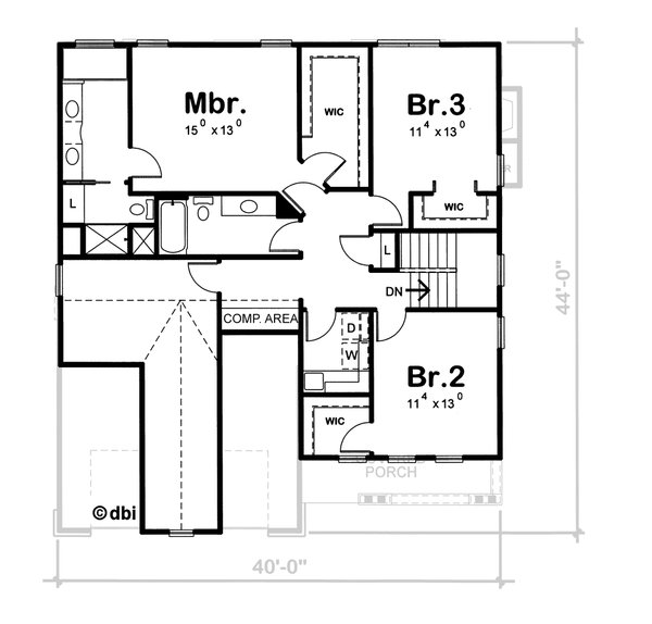 Craftsman Floor Plan - Upper Floor Plan #20-1775