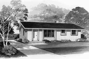 Exterior - Front Elevation for Ranch House Plan #72-591 - 3 bed, 1 bath