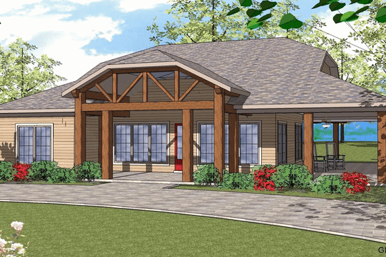 Exterior - Front Elevation for Craftsman House Plan #8-259 - 2 bed, 2.5 bath