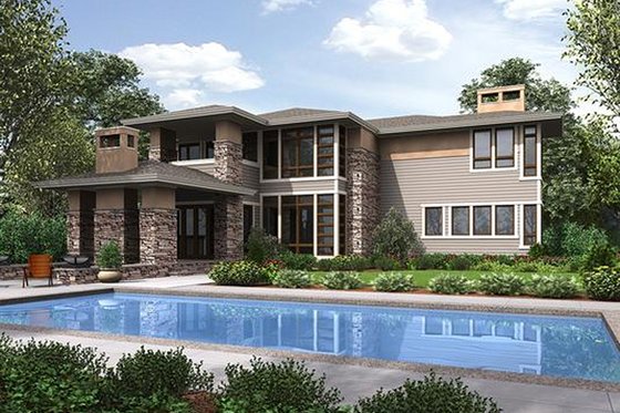 Exterior - Rear Elevation for Prairie House Plan #132-566 - 3 bed, 3.5 bath