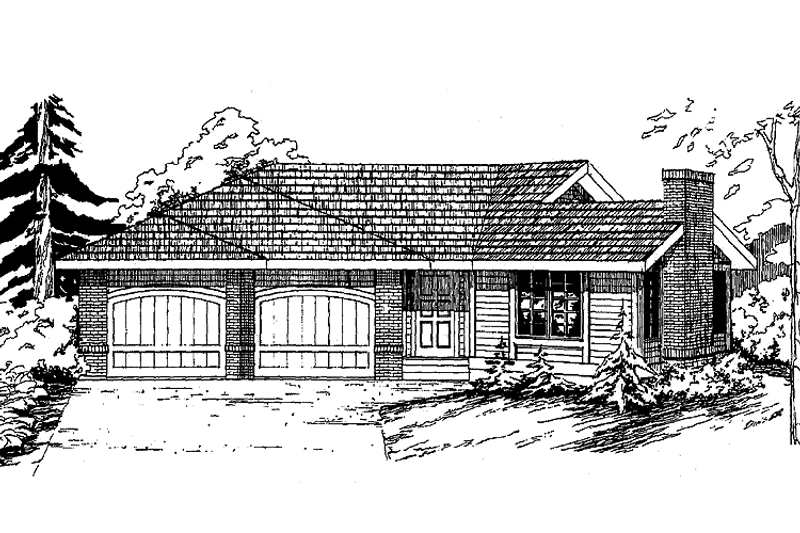 House Blueprint - Exterior - Front Elevation 3 for Ranch House Plan #60-697 - 3 bed, 2 bath