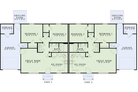Floor Plan - Main Floor for Ranch House Plan #17-2449 - 2 bed, 1 bath