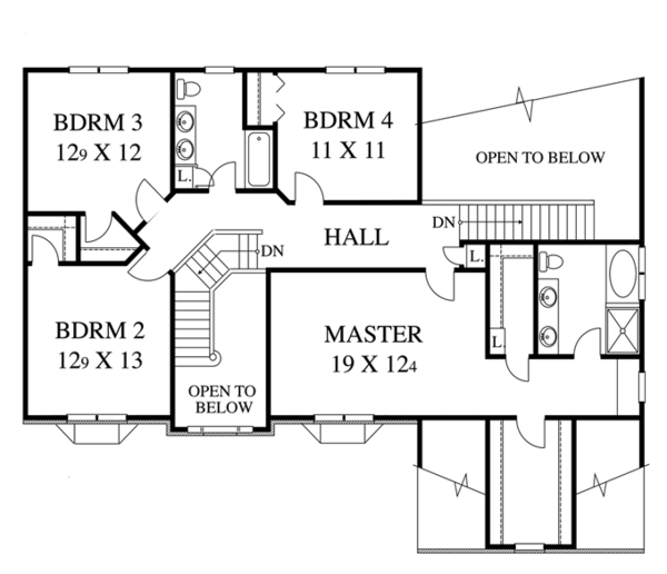 Architectural House Design - Colonial Floor Plan - Upper Floor Plan #1053-49