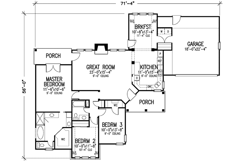 Home Plan - Floor Plan - Main Floor for Country House Plan #410-3584 - 3 bed, 2 bath