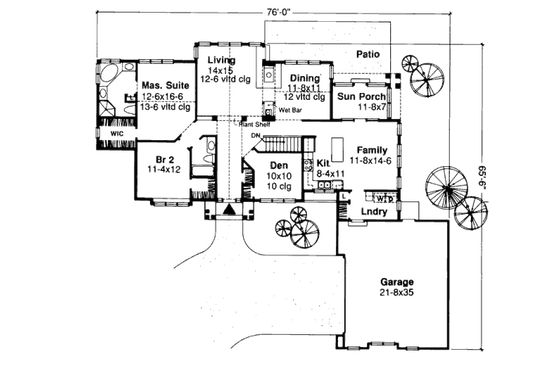 Floor Plan - Main Floor for Craftsman House Plan #320-364 - 2 bed, 2 bath