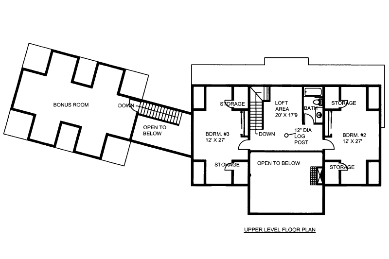 House Design - Floor Plan - Upper Floor for Cabin House Plan #117-756 - 3 bed, 2 bath