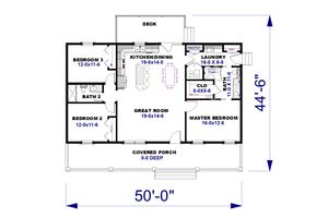 Floor Plan - Main Floor for Farmhouse House Plan #44-263 - 3 bed, 2 bath