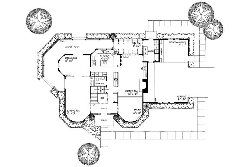 House Design - Floor Plan - Main Floor for Victorian House Plan #72-803 - 4 bed, 2.5 bath