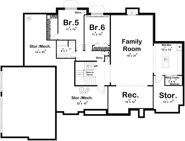 Dream House Plan - Floor Plan - Lower Floor for Cottage House Plan #455-802 - 4 bed, 3.5 bath