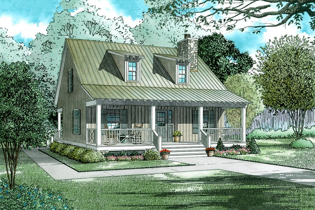 Farmhouse Style House Plan - 2 Beds 2 Baths 1400 Sq/Ft Plan #17-2019