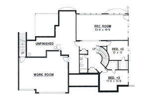 Floor Plan - Lower Floor for European House Plan #67-210 - 3 bed, 2.5 bath