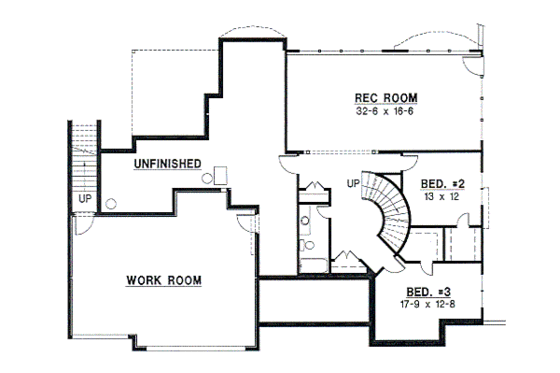 Floor Plan - Lower Floor for European House Plan #67-210 - 3 bed, 2.5 bath