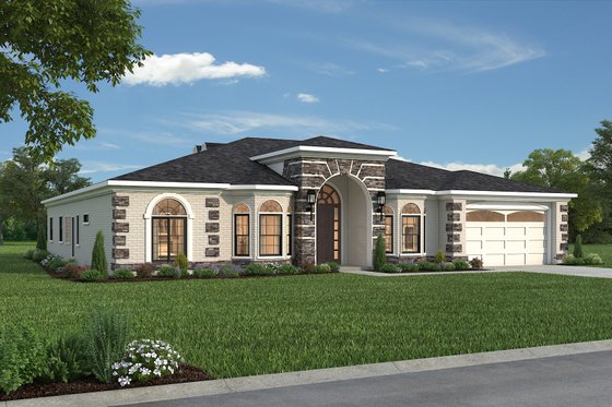 Exterior - Front Elevation 4 for Adobe / Southwestern House Plan #1-1136 - 4 bed, 3 bath