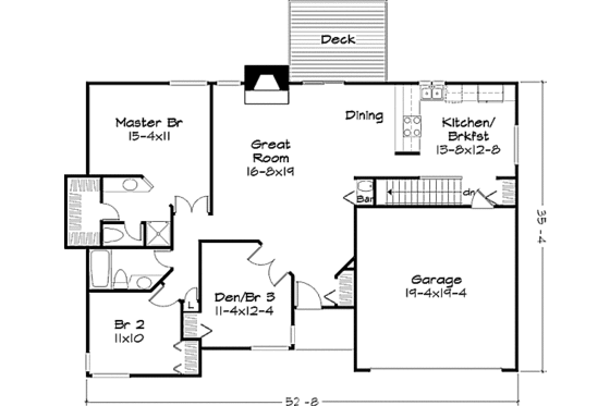Floor Plan - Main Floor for Ranch House Plan #320-328 - 2 bed, 2 bath